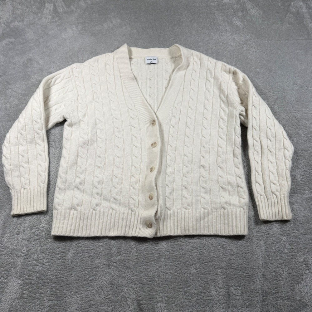 Aritzia Sunday‎ Best Cable Knit Cardigan Women 2XS White Merino Wool Blend